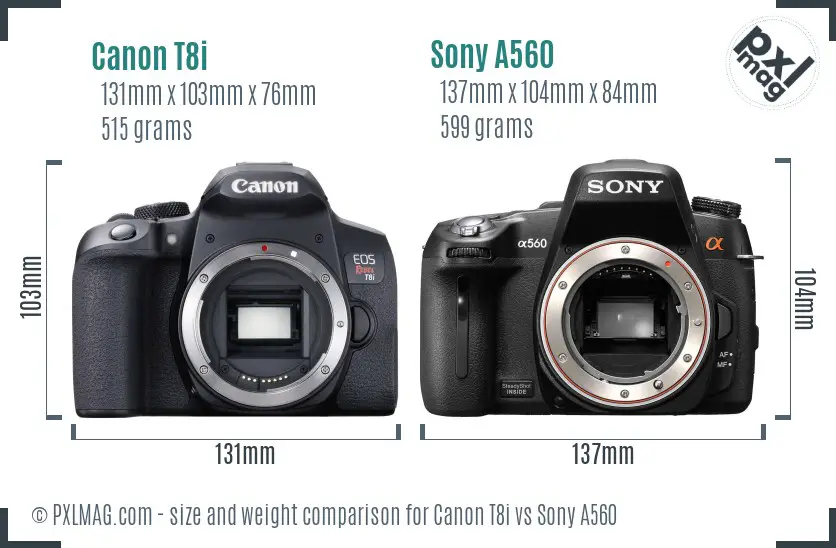 Canon T8i vs Sony A560 size comparison