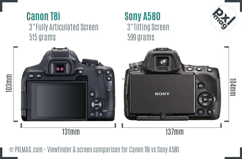 Canon T8i vs Sony A580 Screen and Viewfinder comparison
