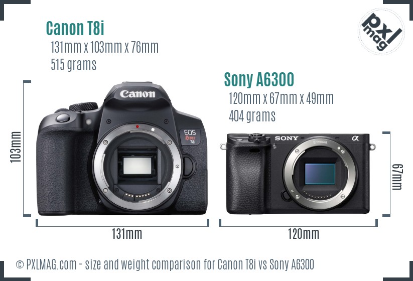 Canon T8i vs Sony A6300 size comparison Canon T8i vs Sony A6300 size comparison