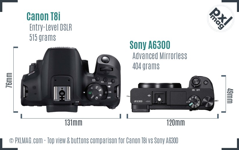 Canon T8i vs Sony A6300 top view buttons comparison