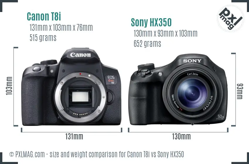 Canon T8i vs Sony HX350 size comparison