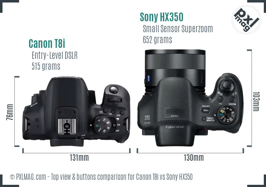 Canon T8i vs Sony HX350 top view buttons comparison