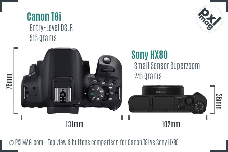 Canon T8i vs Sony HX80 top view buttons comparison