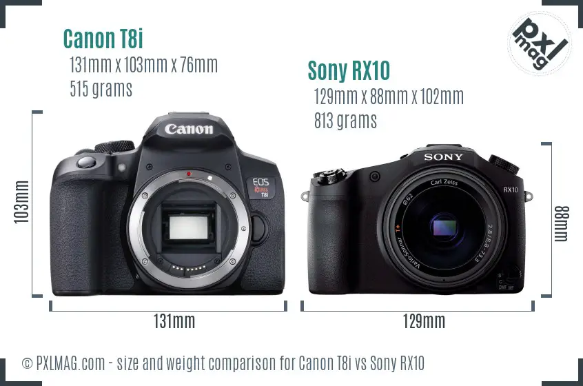 Canon T8i vs Sony RX10 size comparison