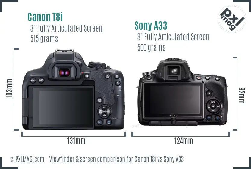 Canon T8i vs Sony A33 Screen and Viewfinder comparison
