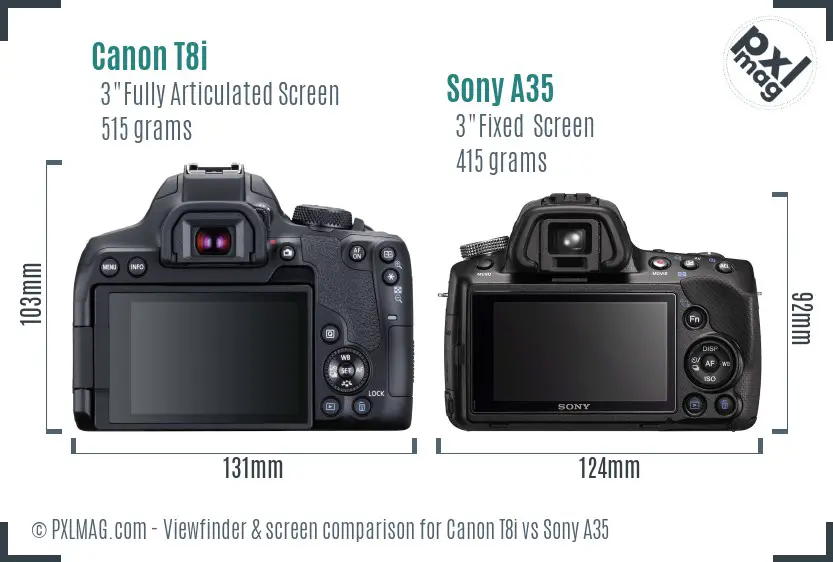 Canon T8i vs Sony A35 Screen and Viewfinder comparison