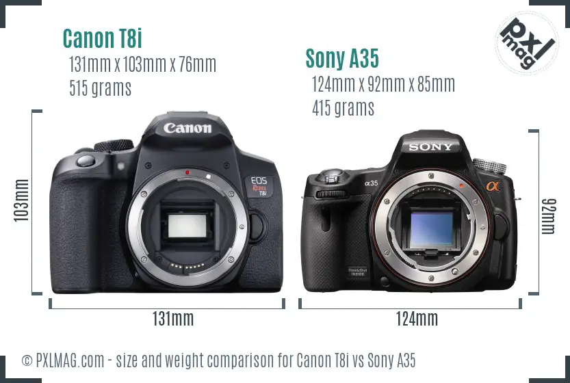 Canon T8i vs Sony A35 size comparison