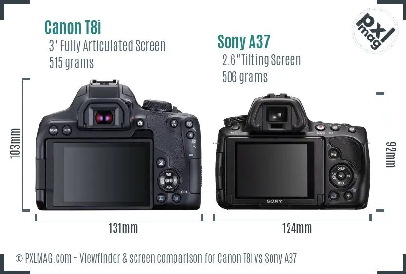 Canon T8i vs Sony A37 Screen and Viewfinder comparison