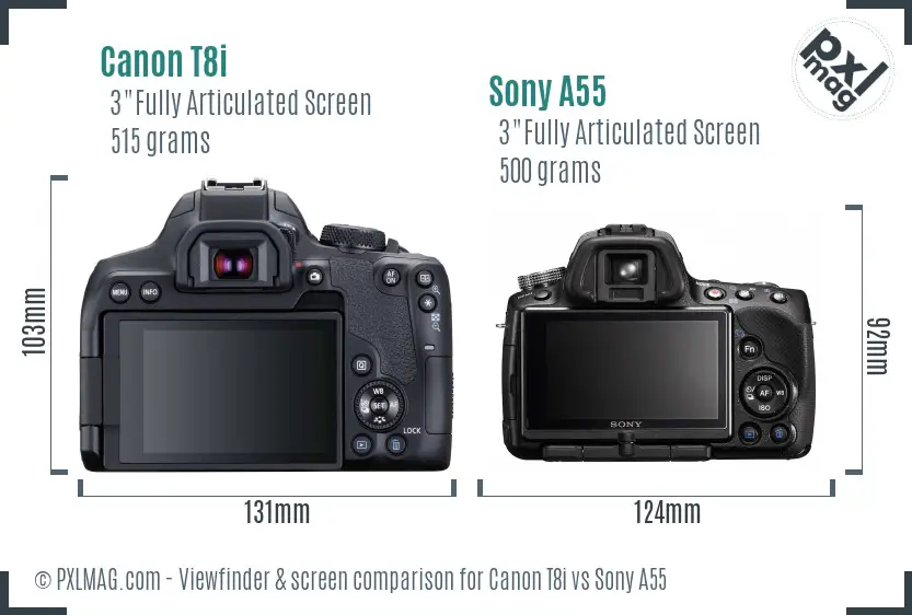 Canon T8i vs Sony A55 Screen and Viewfinder comparison