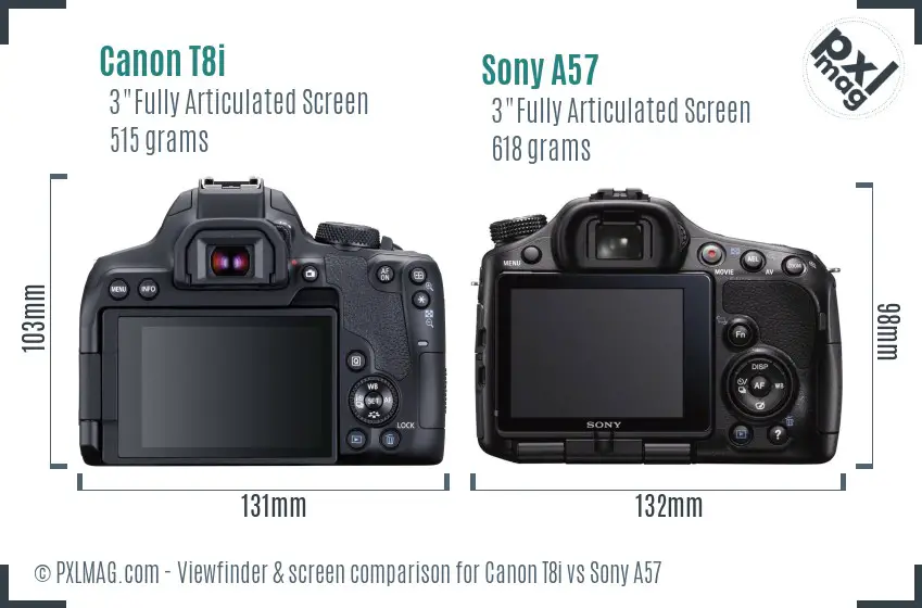 Canon T8i vs Sony A57 Screen and Viewfinder comparison