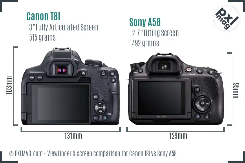 Canon T8i vs Sony A58 Screen and Viewfinder comparison