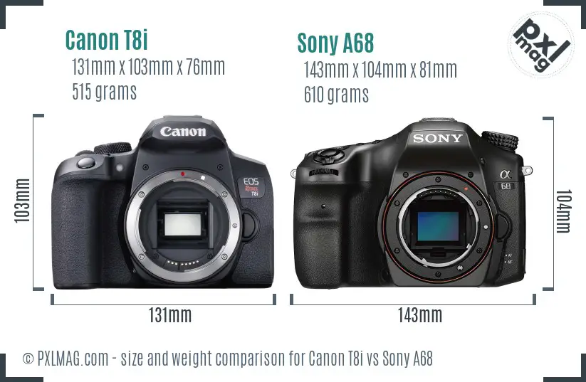 Canon T8i vs Sony A68 size comparison