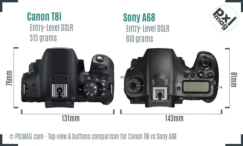 Canon T8i vs Sony A68 top view buttons comparison