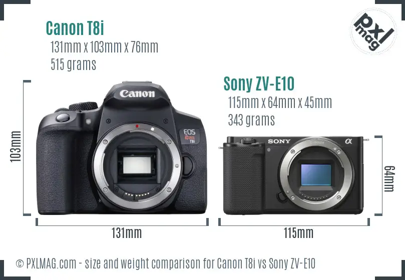 Canon T8i vs Sony ZV-E10 size comparison Canon T8i vs Sony ZV-E10 size comparison