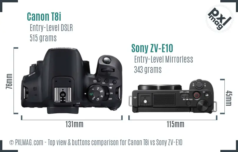 Canon T8i vs Sony ZV-E10 top view buttons comparison Canon T8i vs Sony ZV-E10 top view buttons comparison