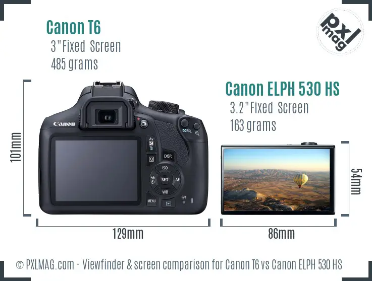 Canon T6 vs Canon ELPH 530 HS Screen and Viewfinder comparison