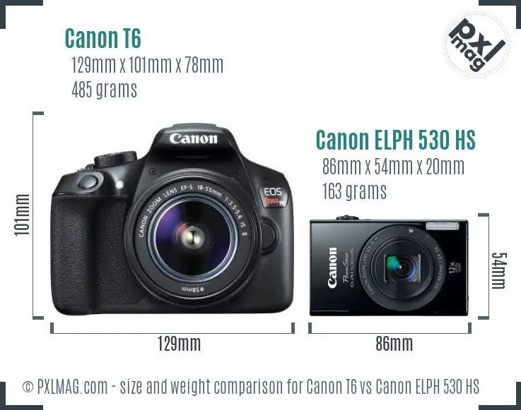 Canon T6 vs Canon ELPH 530 HS size comparison