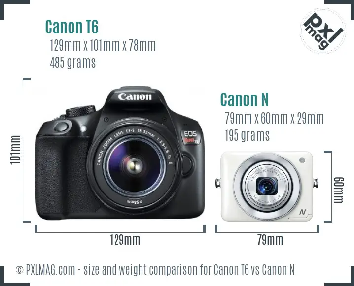 Canon T6 vs Canon N size comparison