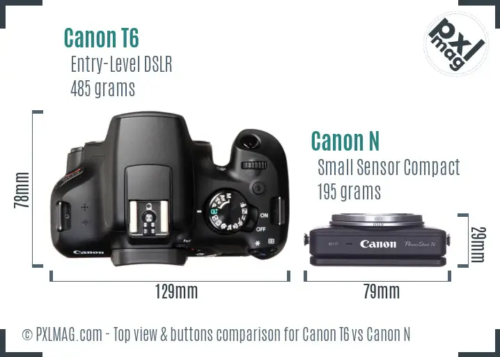 Canon T6 vs Canon N top view buttons comparison