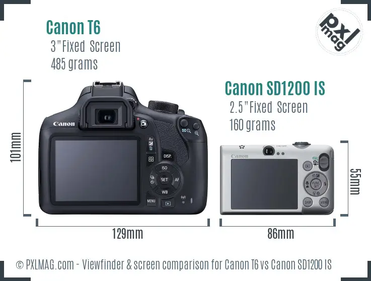 Canon T6 vs Canon SD1200 IS Screen and Viewfinder comparison