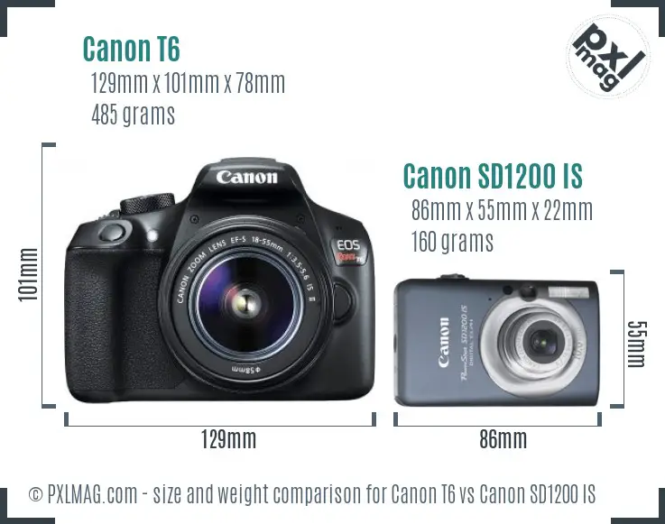 Canon T6 vs Canon SD1200 IS size comparison