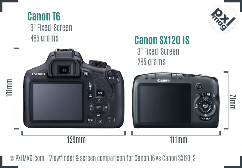 Canon T6 vs Canon SX120 IS Screen and Viewfinder comparison