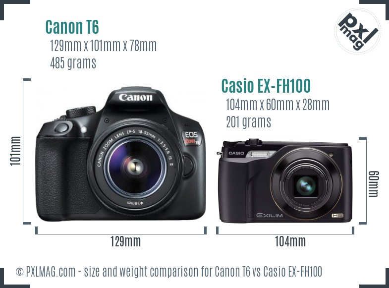 Canon T6 vs Casio EX-FH100 size comparison