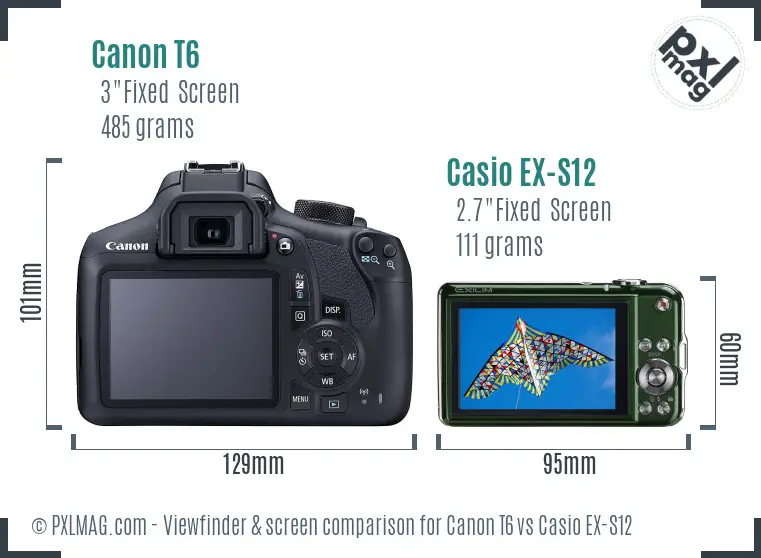 Canon T6 vs Casio EX-S12 Screen and Viewfinder comparison