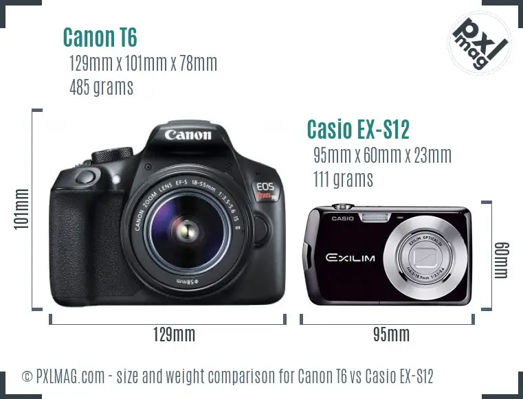 Canon T6 vs Casio EX-S12 size comparison