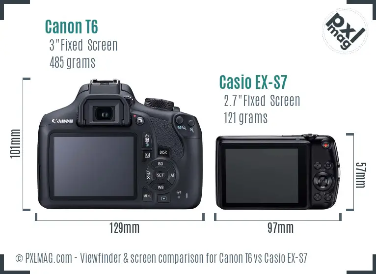 Canon T6 vs Casio EX-S7 Screen and Viewfinder comparison