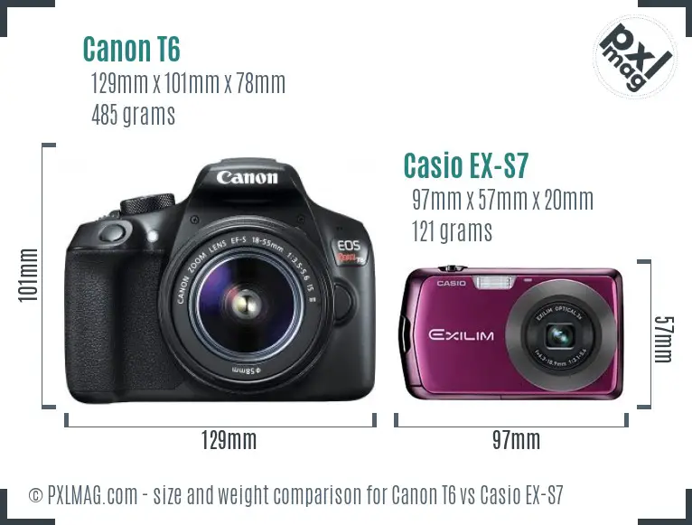 Canon T6 vs Casio EX-S7 size comparison