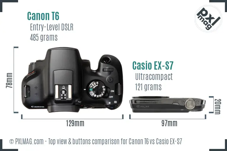 Canon T6 vs Casio EX-S7 top view buttons comparison