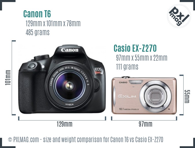Canon T6 vs Casio EX-Z270 size comparison
