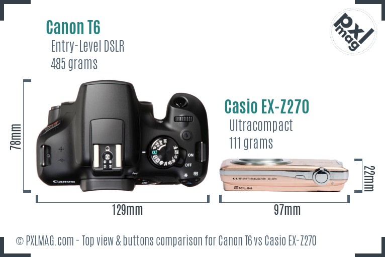Canon T6 vs Casio EX-Z270 top view buttons comparison