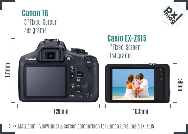 Canon T6 vs Casio EX-ZS15 Screen and Viewfinder comparison