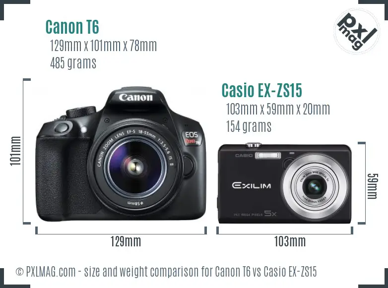 Canon T6 vs Casio EX-ZS15 size comparison