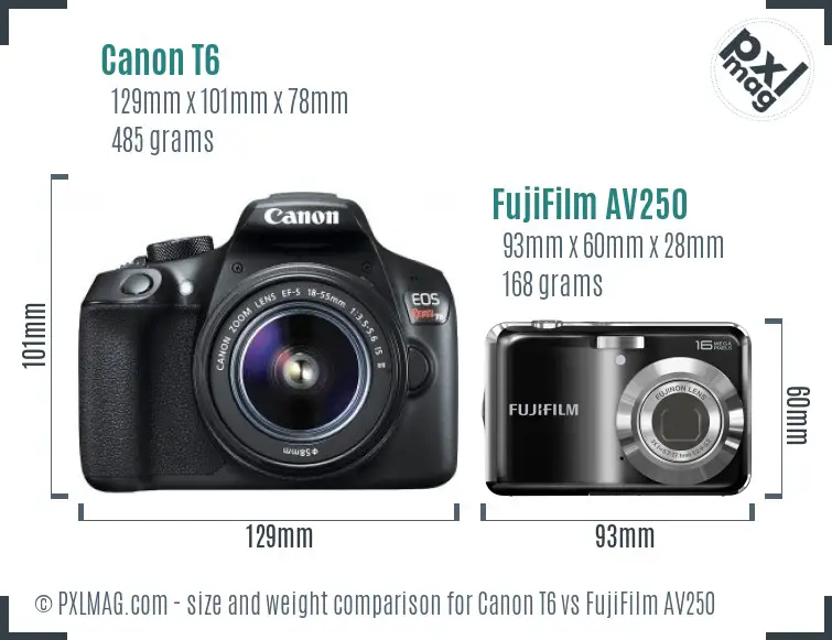 Canon T6 vs FujiFilm AV250 size comparison Canon T6 vs FujiFilm AV250 size comparison