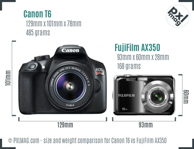 Canon T6 vs FujiFilm AX350 size comparison