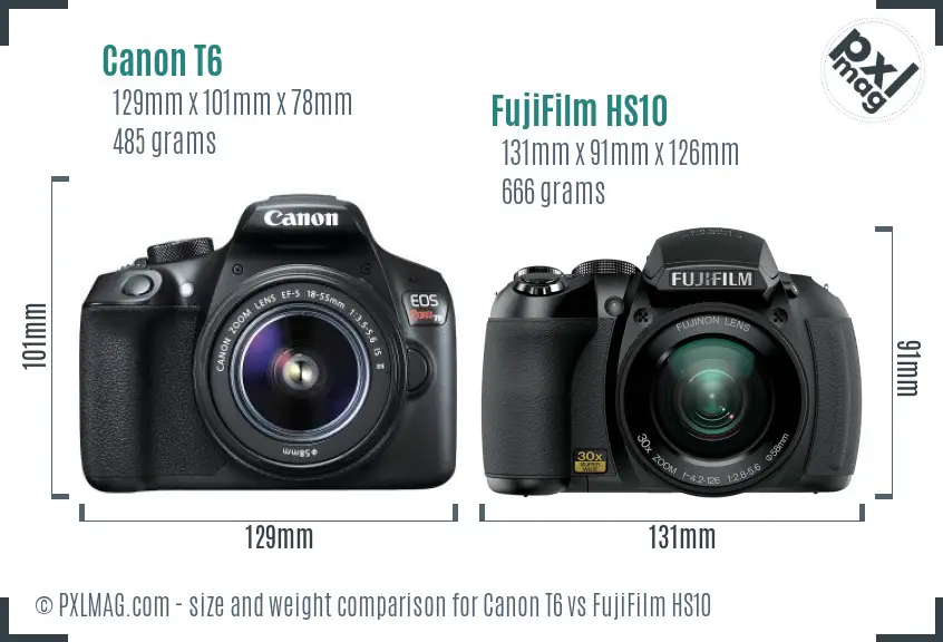Canon T6 vs FujiFilm HS10 size comparison Canon T6 vs FujiFilm HS10 size comparison