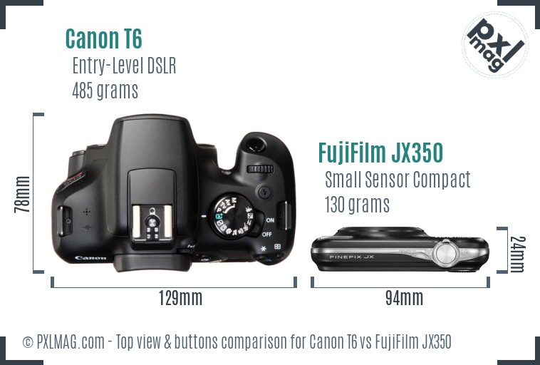 Canon T6 vs FujiFilm JX350 top view buttons comparison