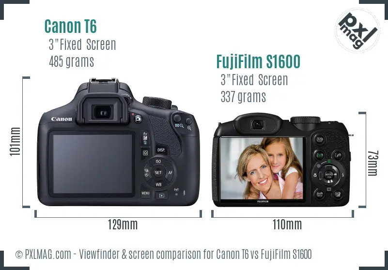 Canon T6 vs FujiFilm S1600 Screen and Viewfinder comparison