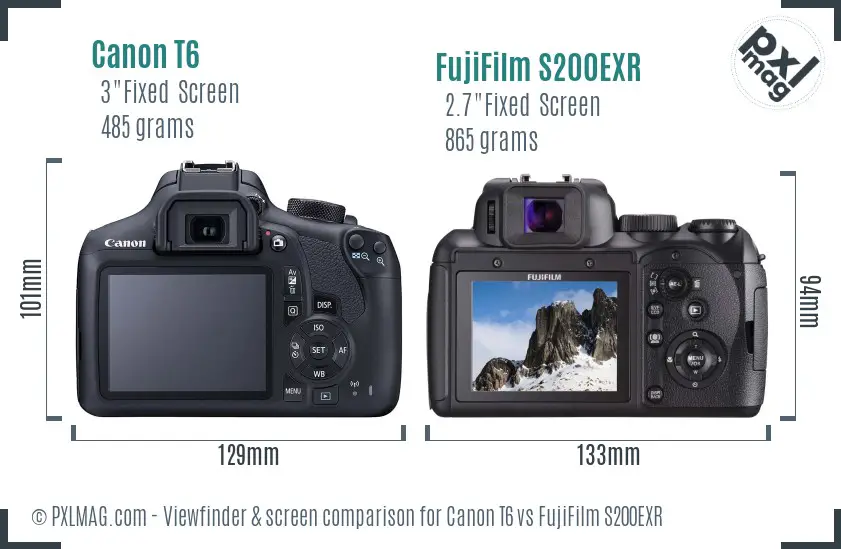 Canon T6 vs FujiFilm S200EXR Screen and Viewfinder comparison