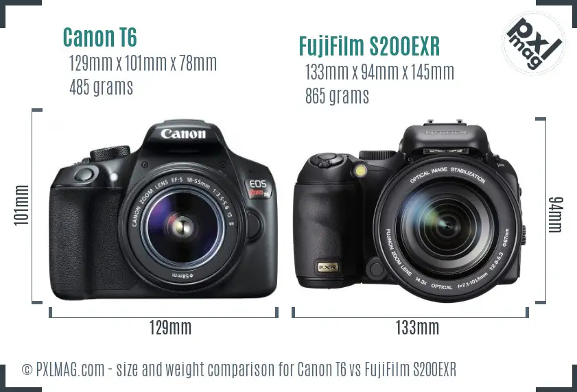 Canon T6 vs FujiFilm S200EXR size comparison