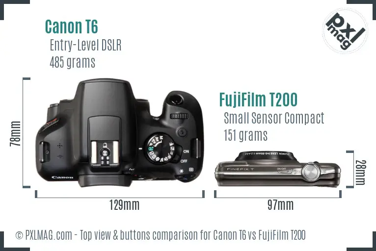 Canon T6 vs FujiFilm T200 top view buttons comparison
