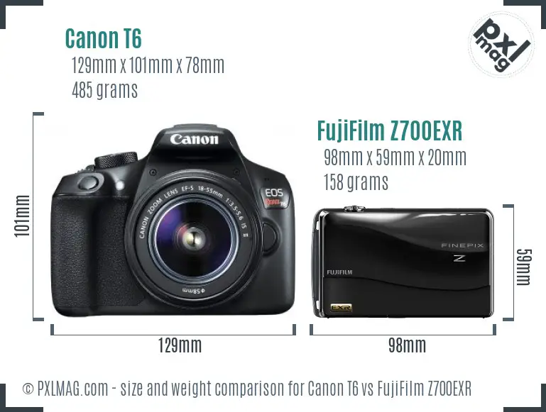 Canon T6 vs FujiFilm Z700EXR size comparison