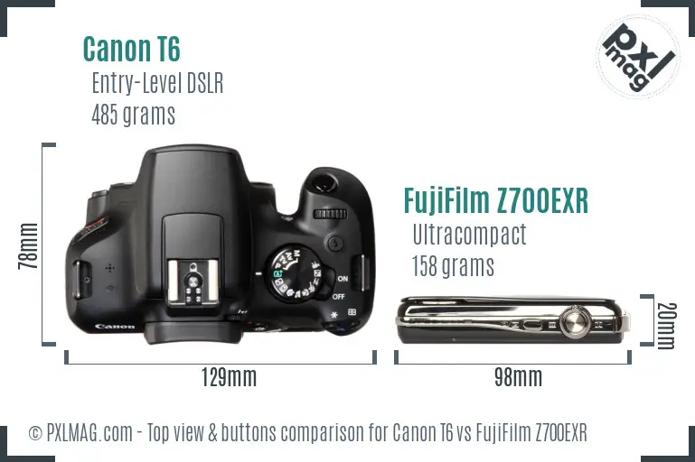 Canon T6 vs FujiFilm Z700EXR top view buttons comparison