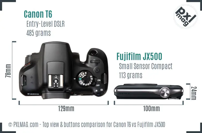 Canon T6 vs Fujifilm JX500 top view buttons comparison Canon T6 vs Fujifilm JX500 top view buttons comparison