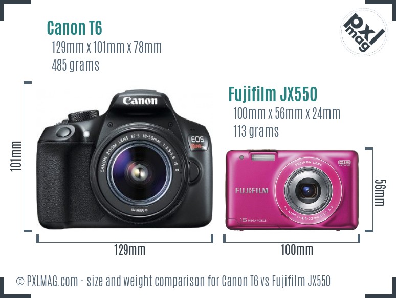 Canon T6 vs Fujifilm JX550 size comparison