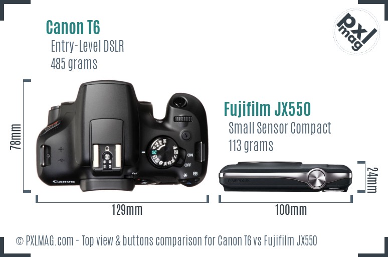 Canon T6 vs Fujifilm JX550 top view buttons comparison