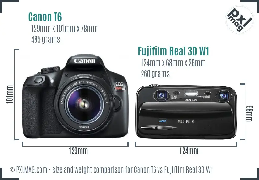 Canon T6 vs Fujifilm Real 3D W1 size comparison Canon T6 vs Fujifilm Real 3D W1 size comparison